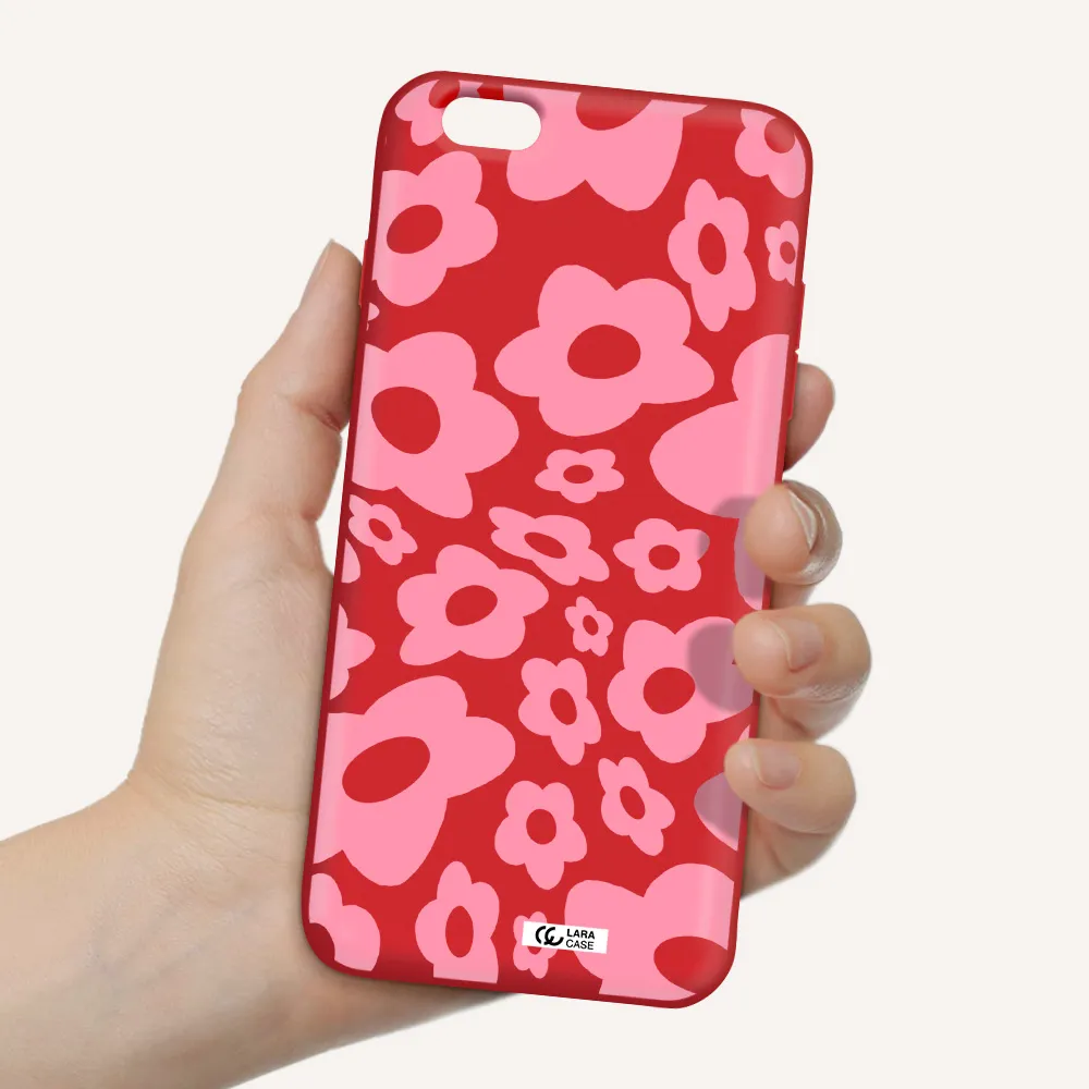 Five Petal Pink Flower Apple iPhone 6 s plus Silicone Imperial Red Case