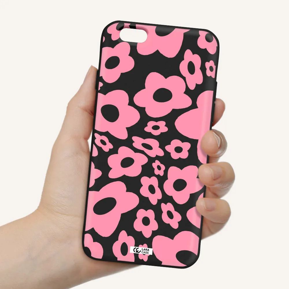 Five Petal Pink Flower Apple iPhone 6 Silicone black Case