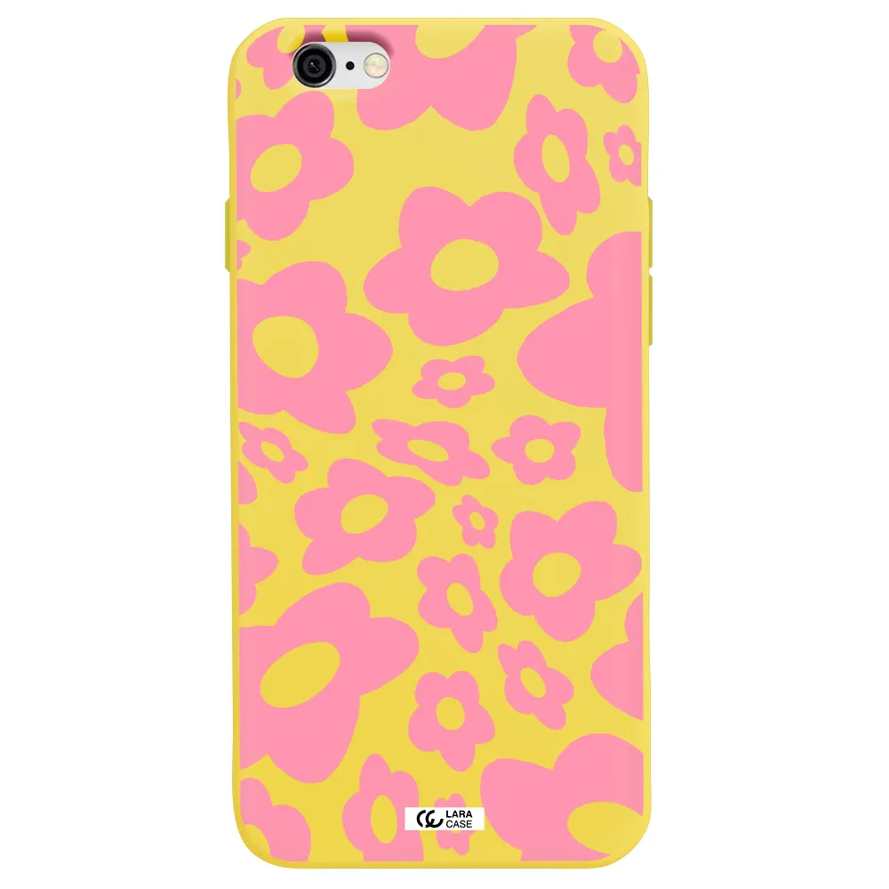 Five Petal Pink Flower Apple iPhone 6 Silicone canary yellow Case