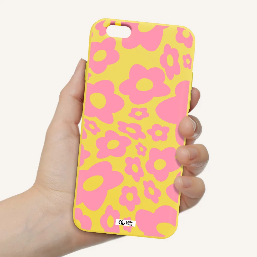 Five Petal Pink Flower Apple iPhone 6 Silicone canary yellow Case