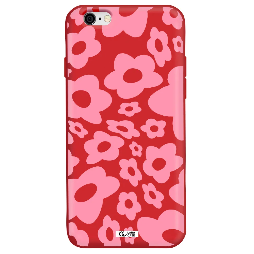 Five Petal Pink Flower Apple iPhone 6 Silicone Imperial Red Case