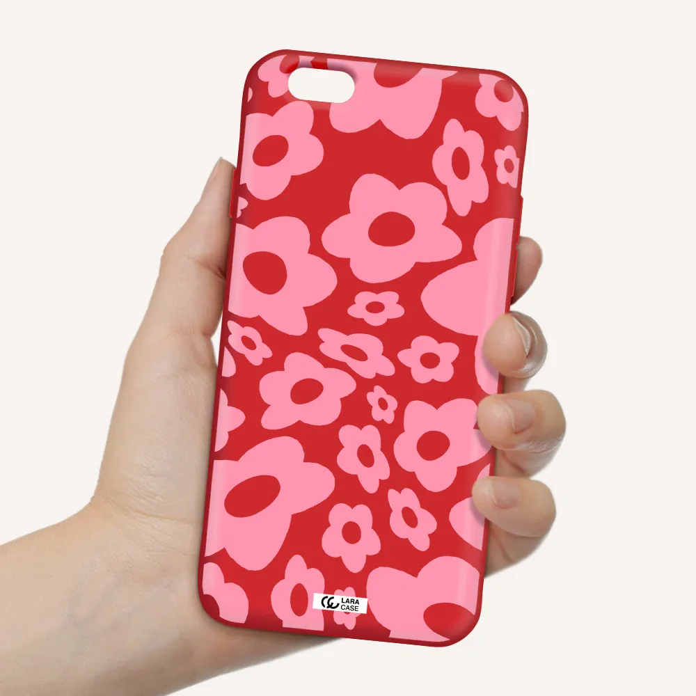 Five Petal Pink Flower Apple iPhone 6 Silicone Imperial Red Case