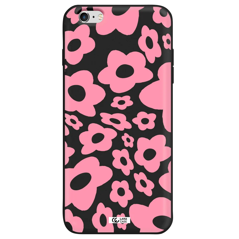 Five Petal Pink Flower Apple iPhone 6S Silicone black Case