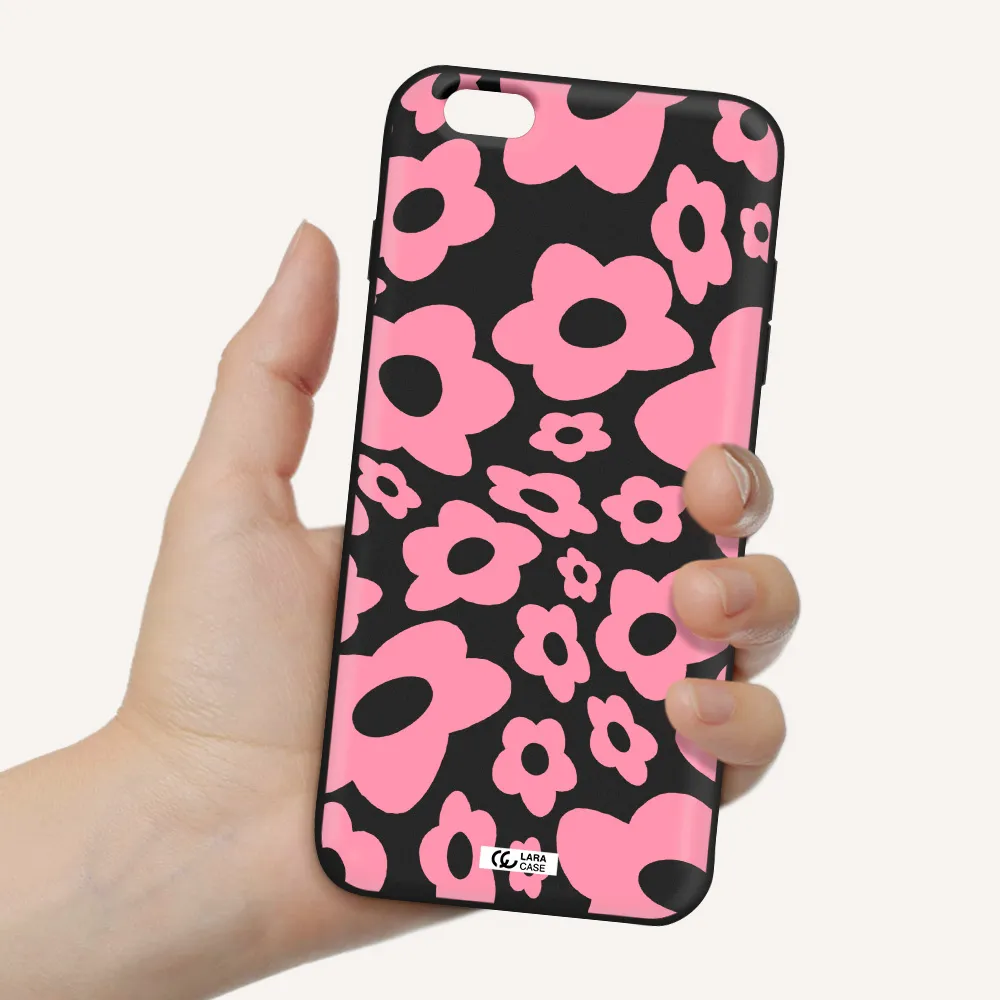 Five Petal Pink Flower Apple iPhone 6S Silicone black Case