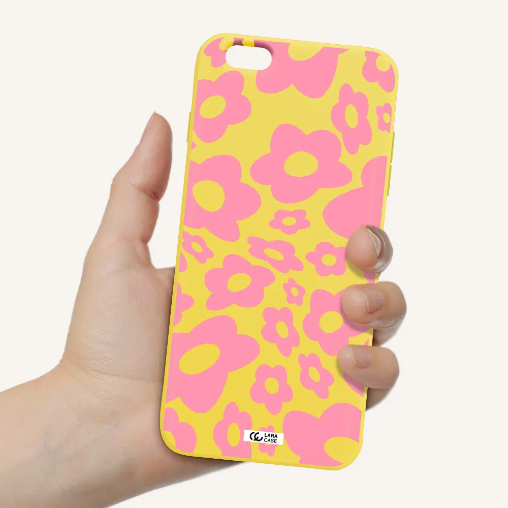Five Petal Pink Flower Apple iPhone 6S Silicone canary yellow Case
