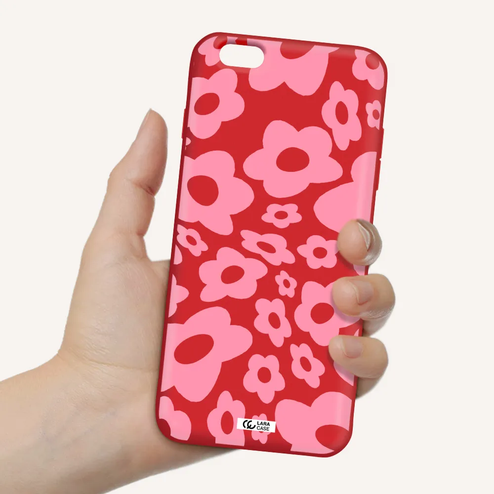 Five Petal Pink Flower Apple iPhone 6S Silicone Imperial Red Case