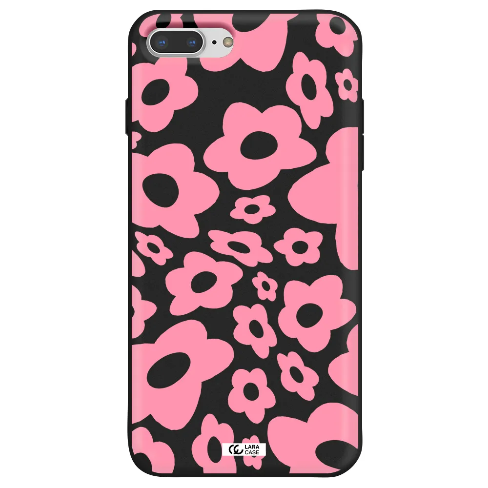 Five Petal Pink Flower Apple iPhone 7 plus Silicone black Case