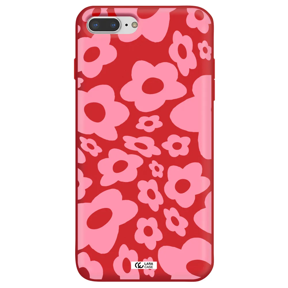 Five Petal Pink Flower Apple iPhone 7 plus Silicone Imperial Red Case