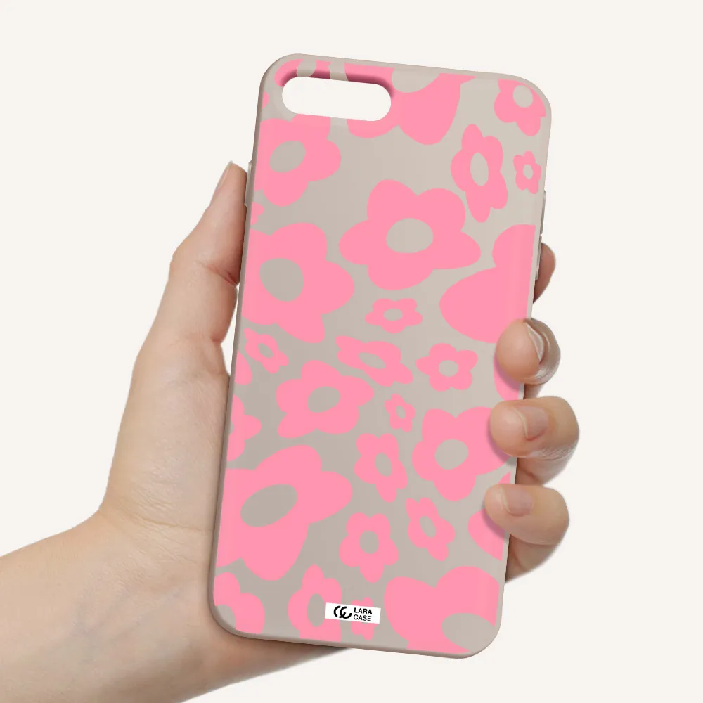 Five Petal Pink Flower Apple iPhone 7 plus Silicone Stone Case