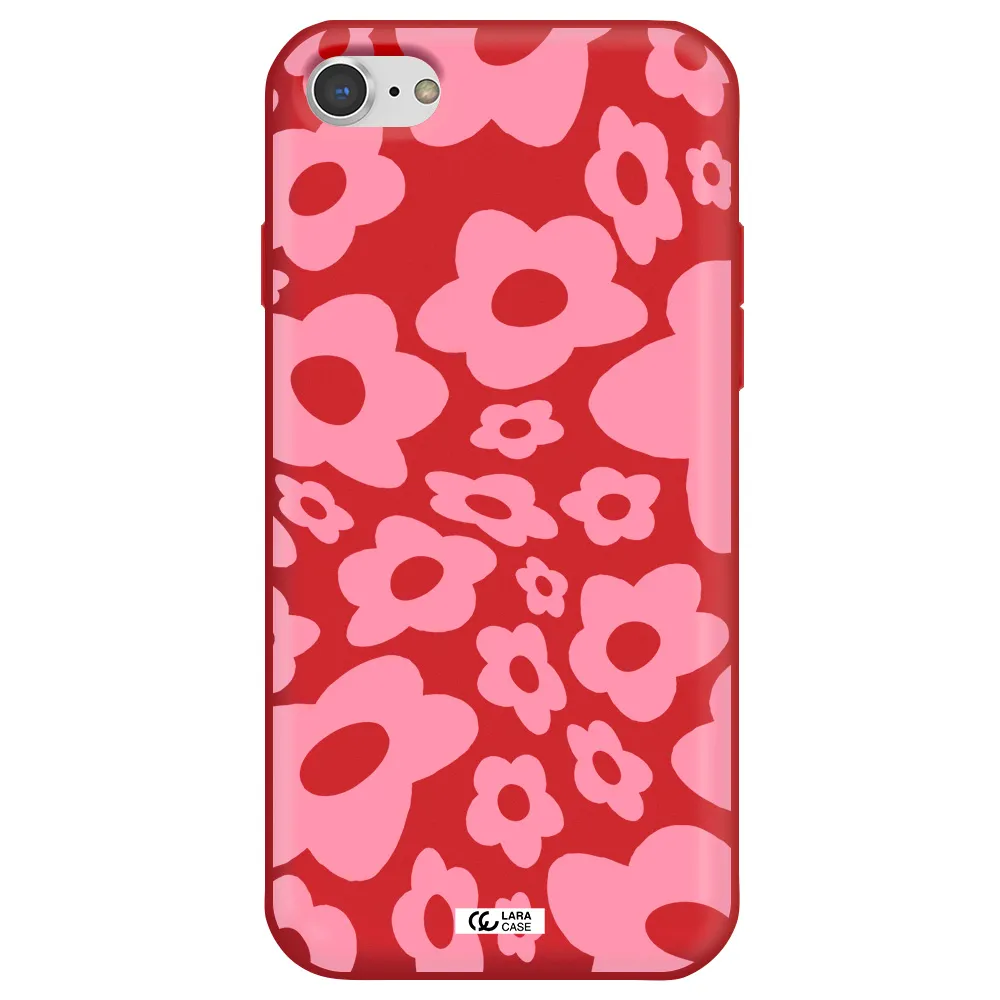 Five Petal Pink Flower Apple iPhone 7 Silicone Imperial Red Case