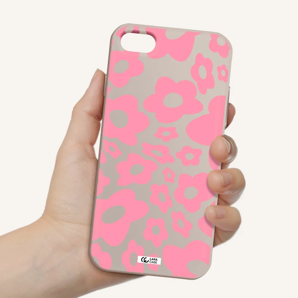 Five Petal Pink Flower Apple iPhone 7 Silicone Stone Case