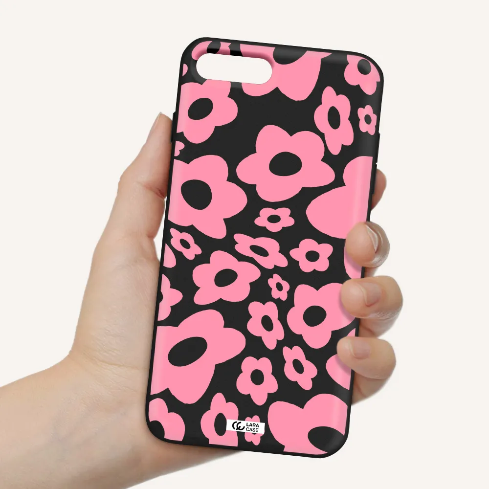 Five Petal Pink Flower Apple iPhone 8 plus Silicone black Case