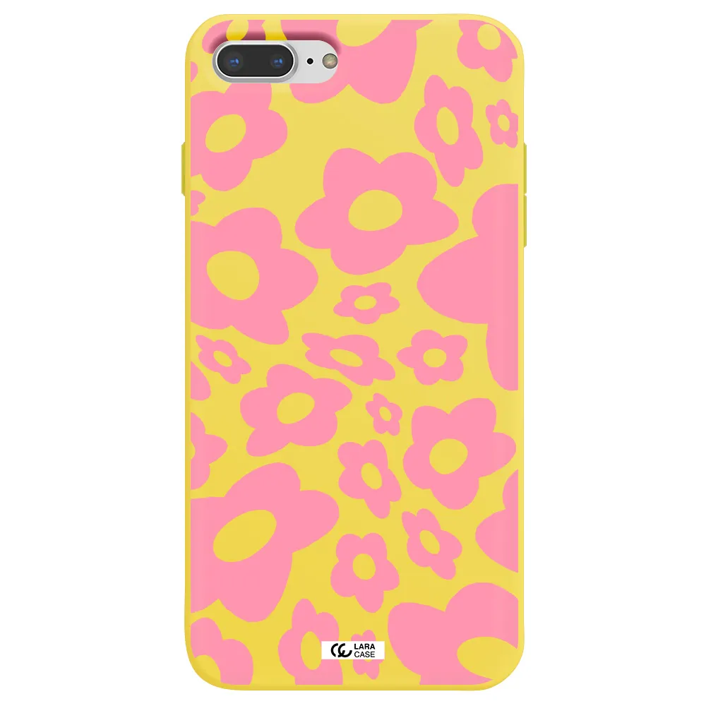 Five Petal Pink Flower Apple iPhone 8 plus Silicone canary yellow Case