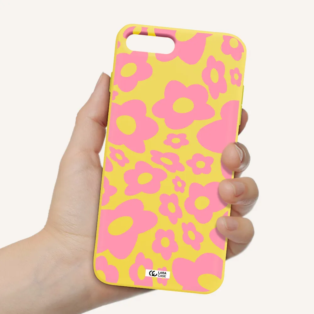 Five Petal Pink Flower Apple iPhone 8 plus Silicone canary yellow Case