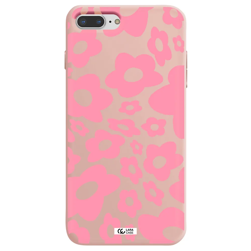 Five Petal Pink Flower Apple iPhone 8 plus Silicone pastel pink Case