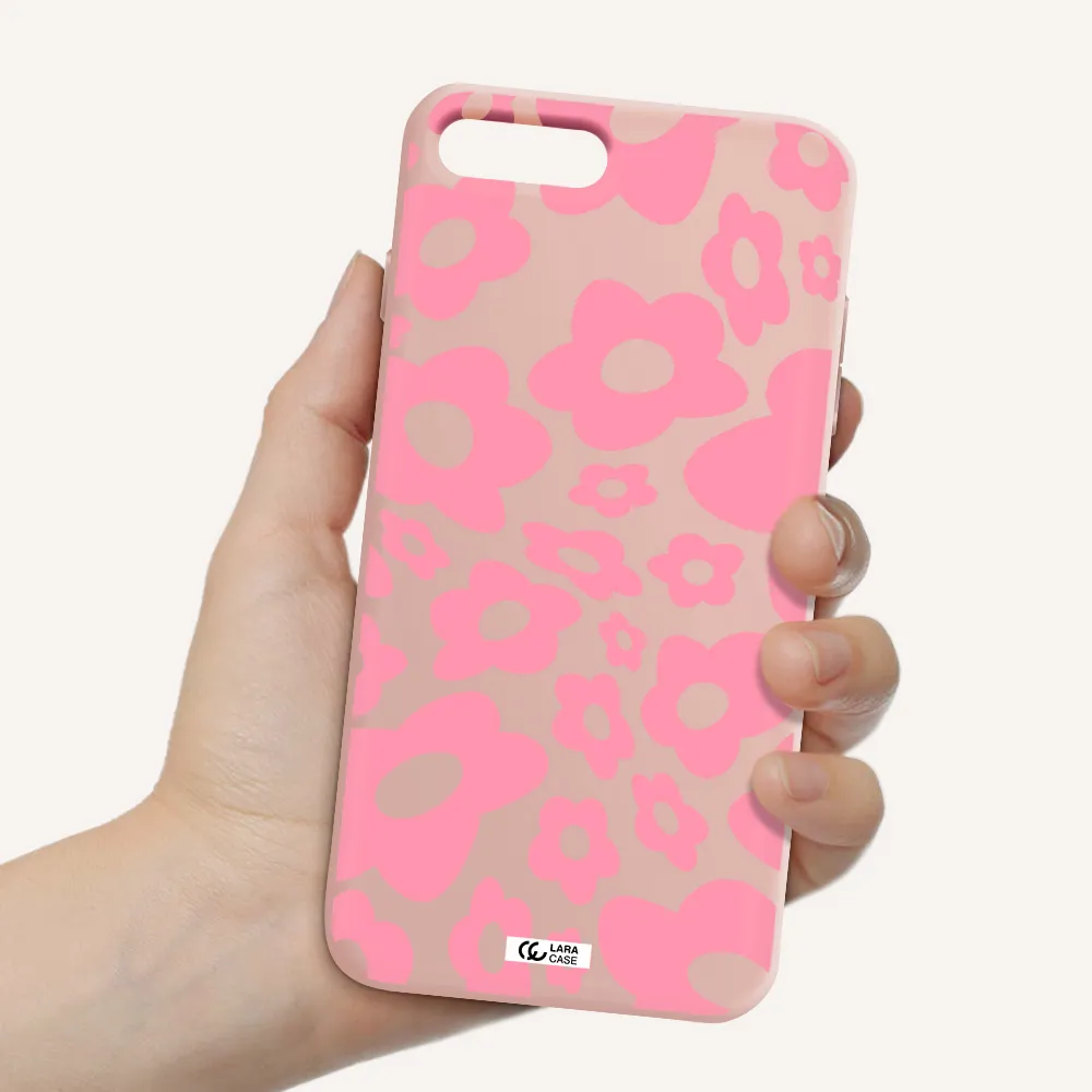 Five Petal Pink Flower Apple iPhone 8 plus Silicone pastel pink Case