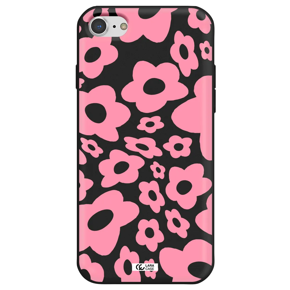 Five Petal Pink Flower Apple iPhone 8 Silicone black Case