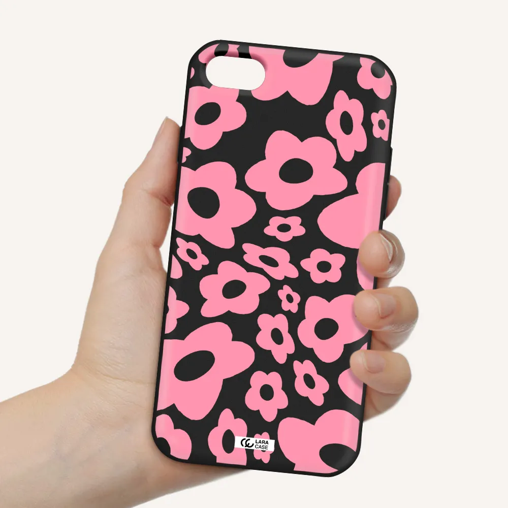 Five Petal Pink Flower Apple iPhone 8 Silicone black Case