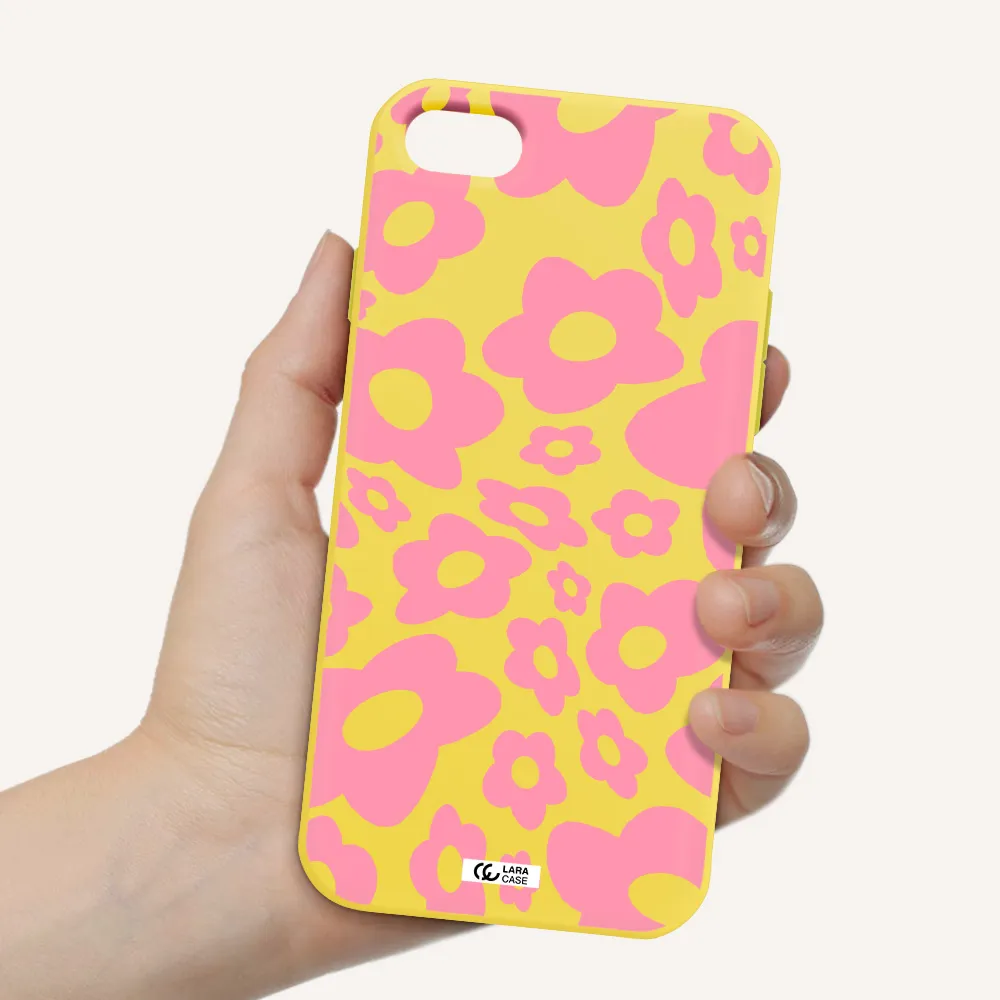 Five Petal Pink Flower Apple iPhone 8 Silicone canary yellow Case