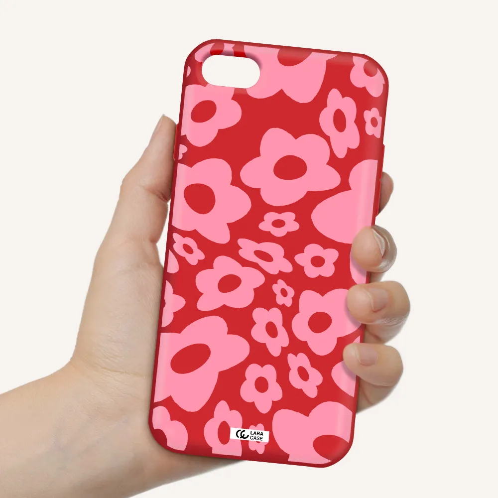 Five Petal Pink Flower Apple iPhone 8 Silicone Imperial Red Case