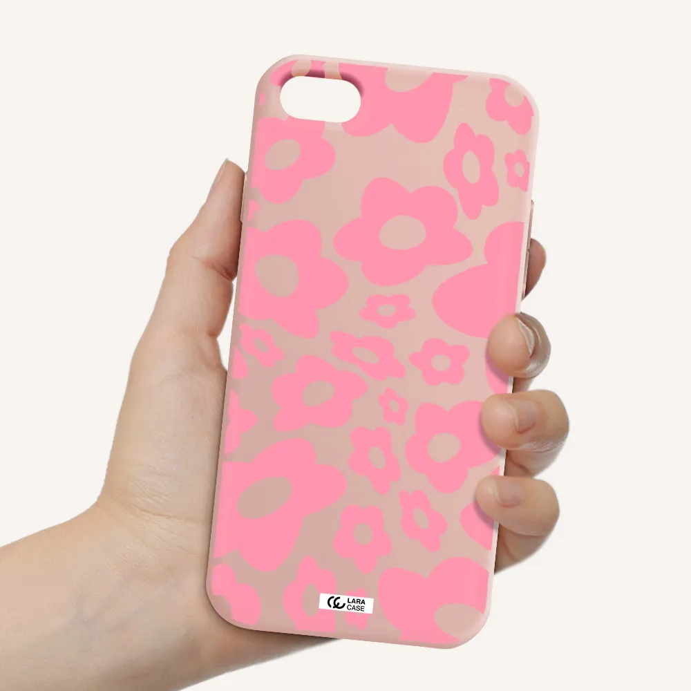 Five Petal Pink Flower Apple iPhone 8 Silicone pastel pink Case