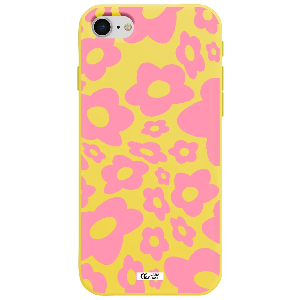 Five Petal Pink Flower Apple iPhone se 2020 Silicone canary yellow Case