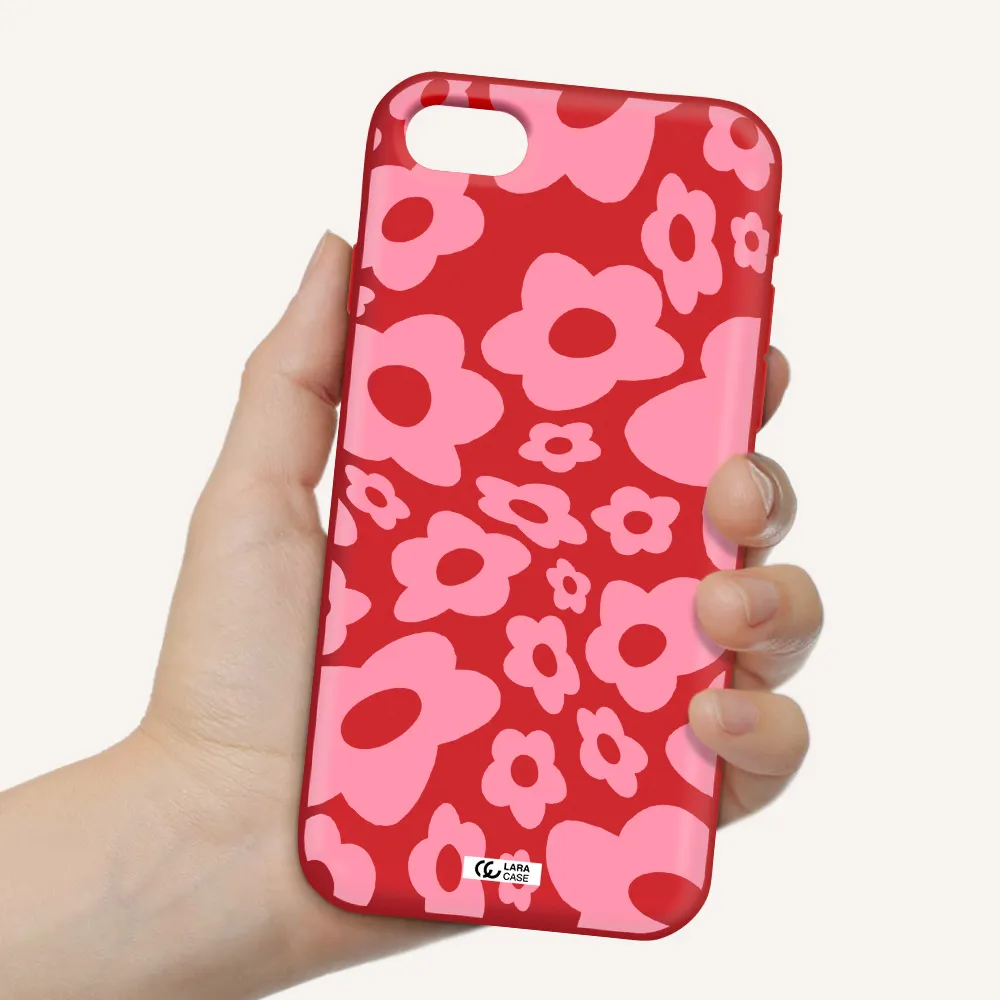 Five Petal Pink Flower Apple iPhone se 2020 Silicone Imperial Red Case