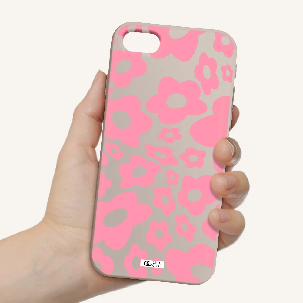 Five Petal Pink Flower Apple iPhone se 2020 Silicone Stone Case