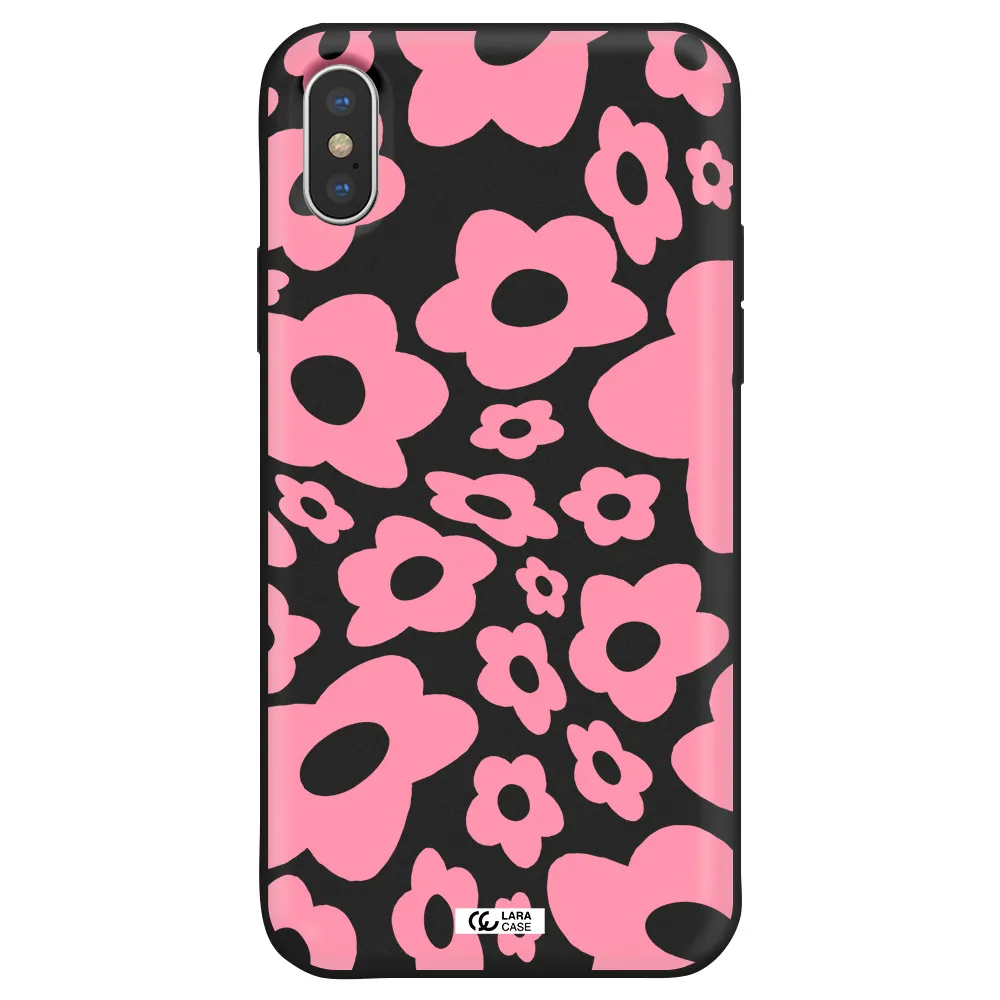 Five Petal Pink Flower Apple iPhone X Silicone black Case