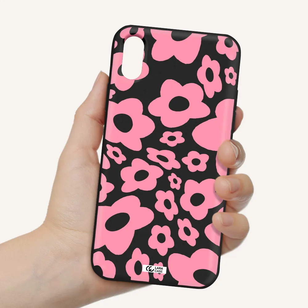 Five Petal Pink Flower Apple iPhone X Silicone black Case