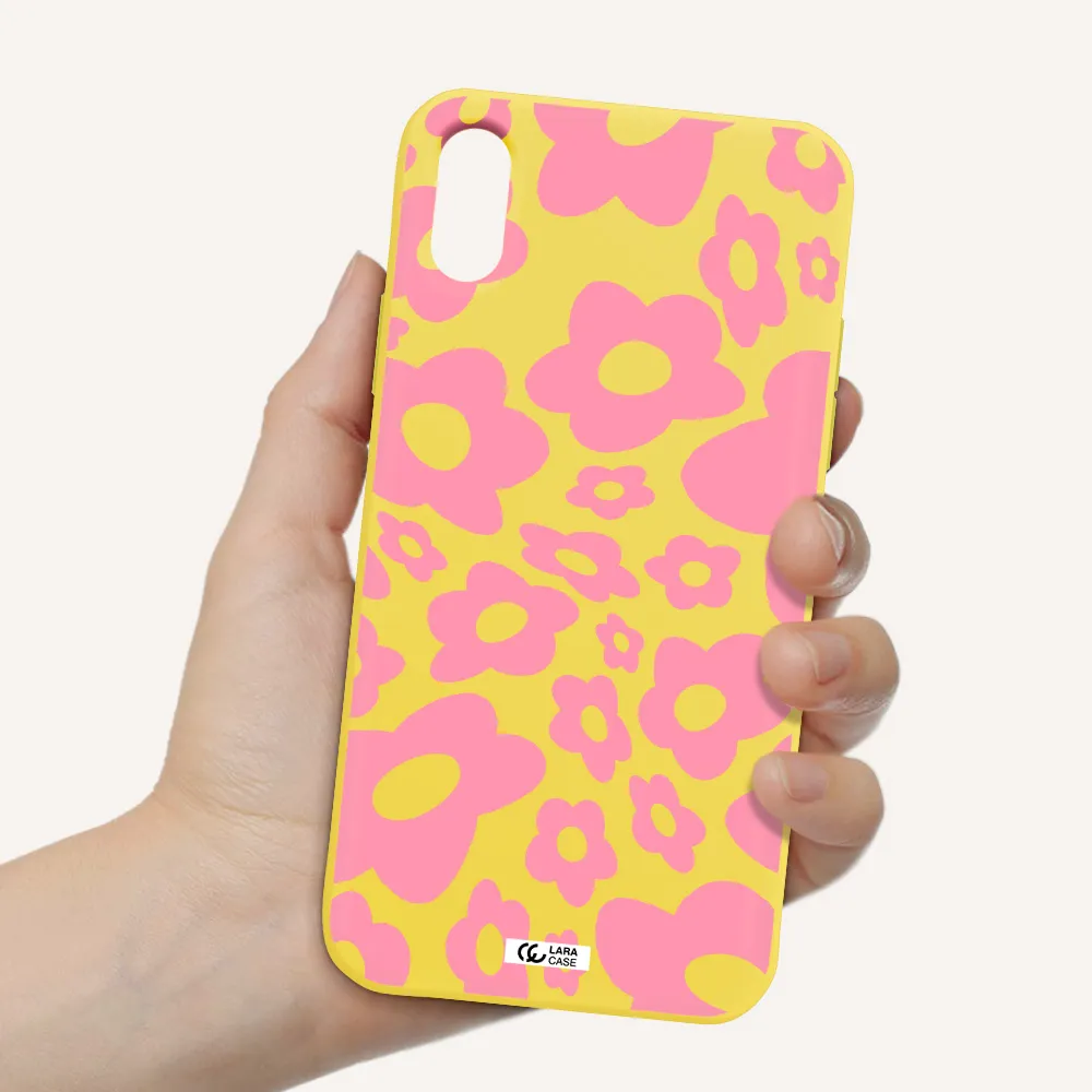 Five Petal Pink Flower Apple iPhone X Silicone canary yellow Case
