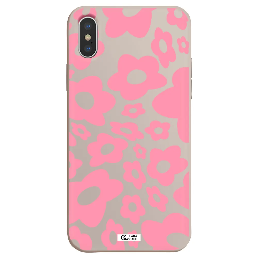 Five Petal Pink Flower Apple iPhone X Silicone Stone Case