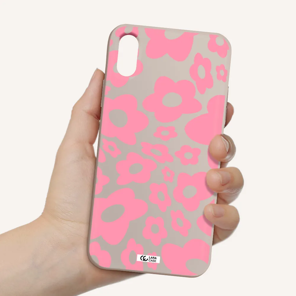 Five Petal Pink Flower Apple iPhone X Silicone Stone Case