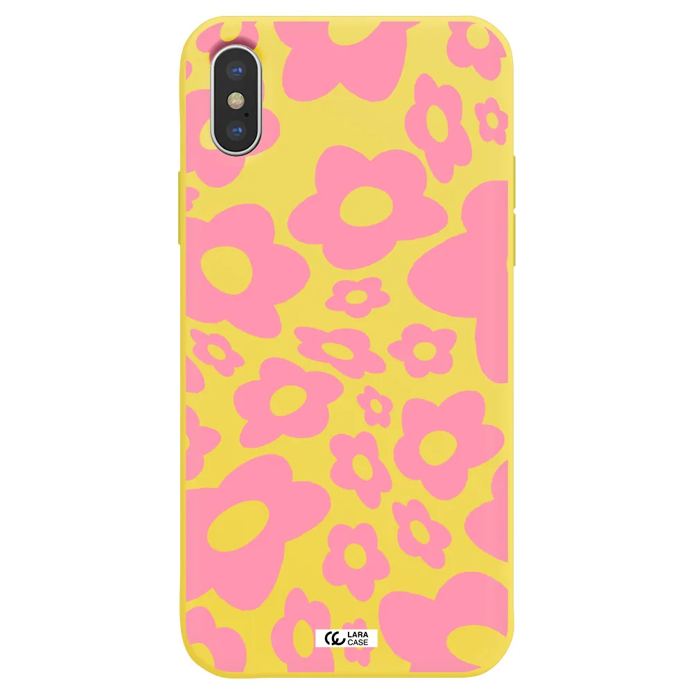 Five Petal Pink Flower Apple iPhone XS Silicone canary yellow Case