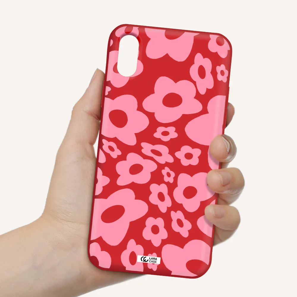 Five Petal Pink Flower Apple iPhone XS Silicone Imperial Red Case