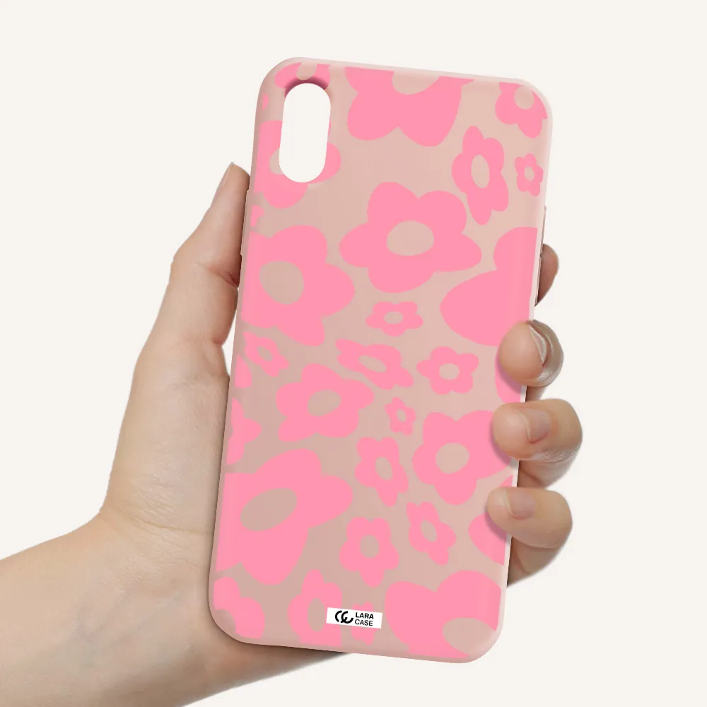 Five Petal Pink Flower Apple iPhone XS Silicone pastel pink Case
