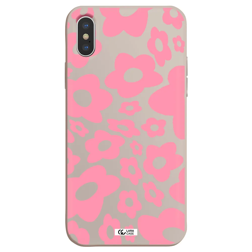 Five Petal Pink Flower Apple iPhone XS Silicone Stone Case