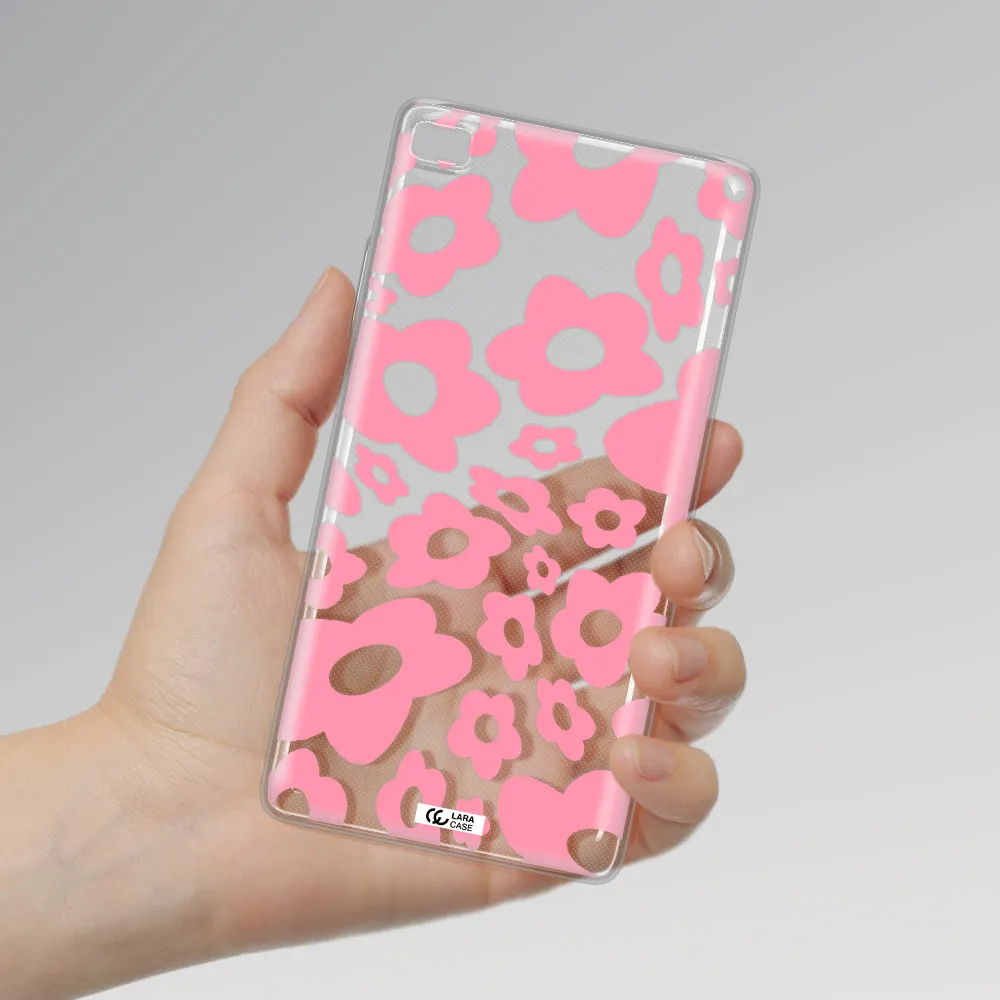 Five Petal Pink Flower Huawei P8 Clear TPU Case