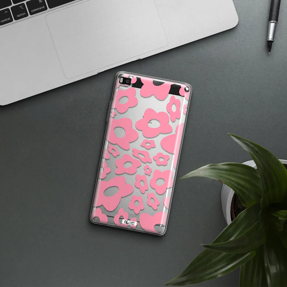 Five Petal Pink Flower Huawei P8 Clear TPU Case
