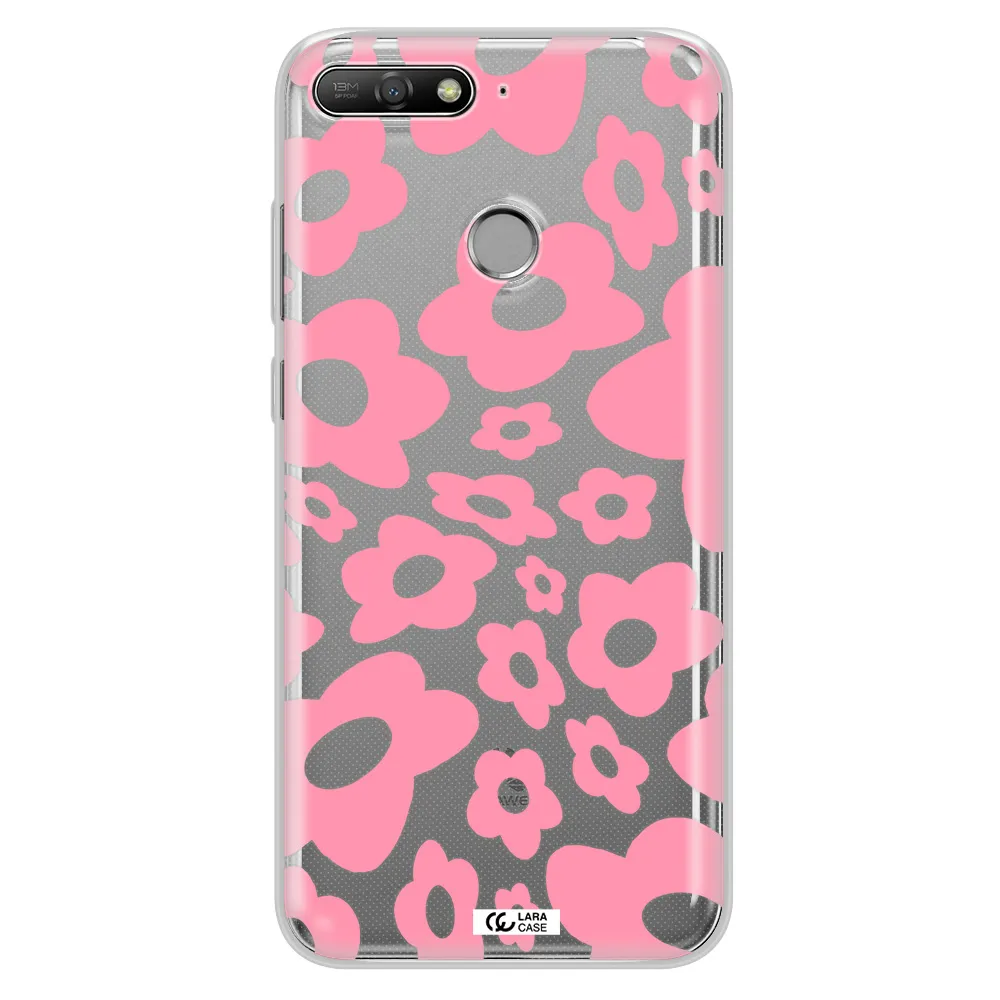 Five Petal Pink Flower Huawei Y6 Prime 2018 Clear TPU Case