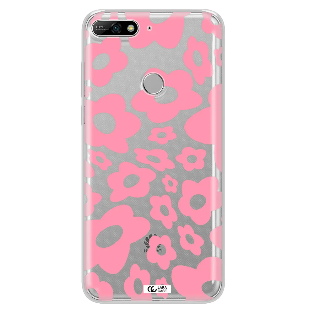 Five Petal Pink Flower Huawei Y7 2018 Clear TPU Case
