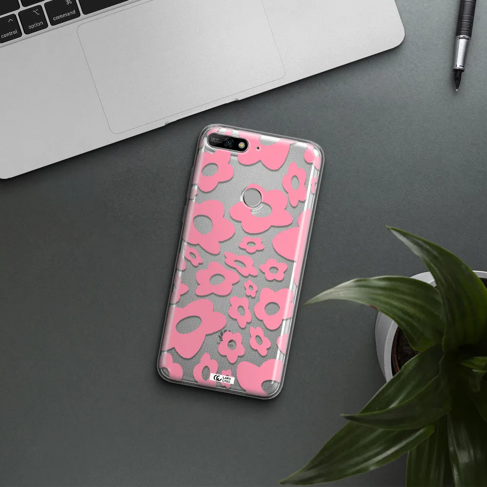 Five Petal Pink Flower Huawei Y7 2018 Clear TPU Case