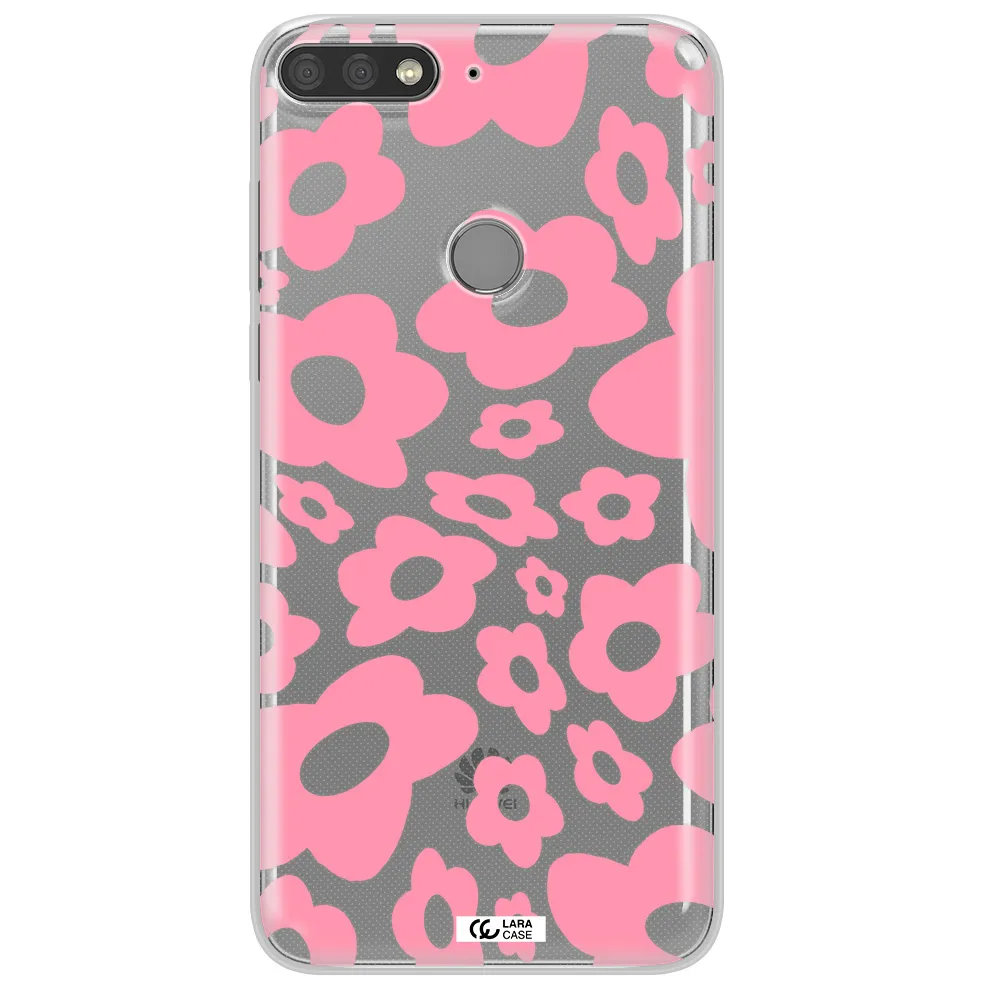 Five Petal Pink Flower Huawei Y7 Prime 2018 Clear TPU Case