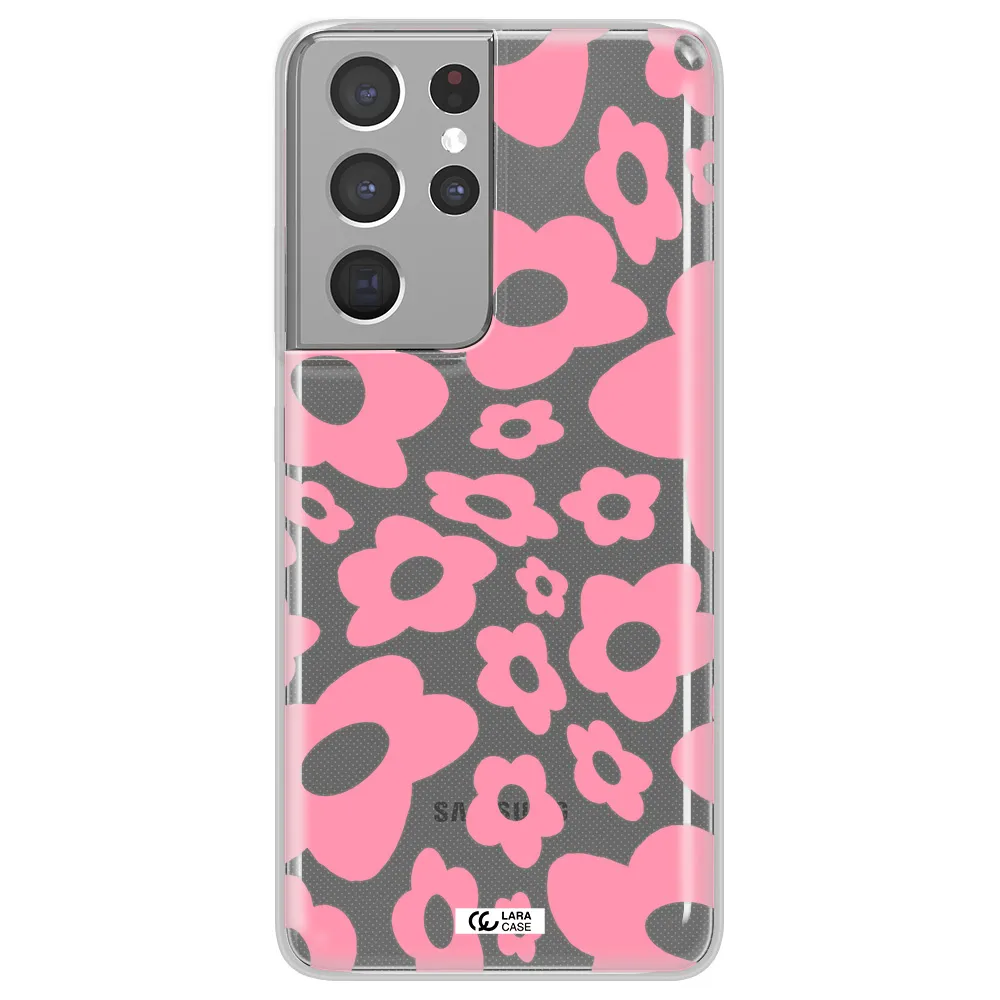 Five Petal Pink Flower Samsung S21 Ultra Clear TPU Case