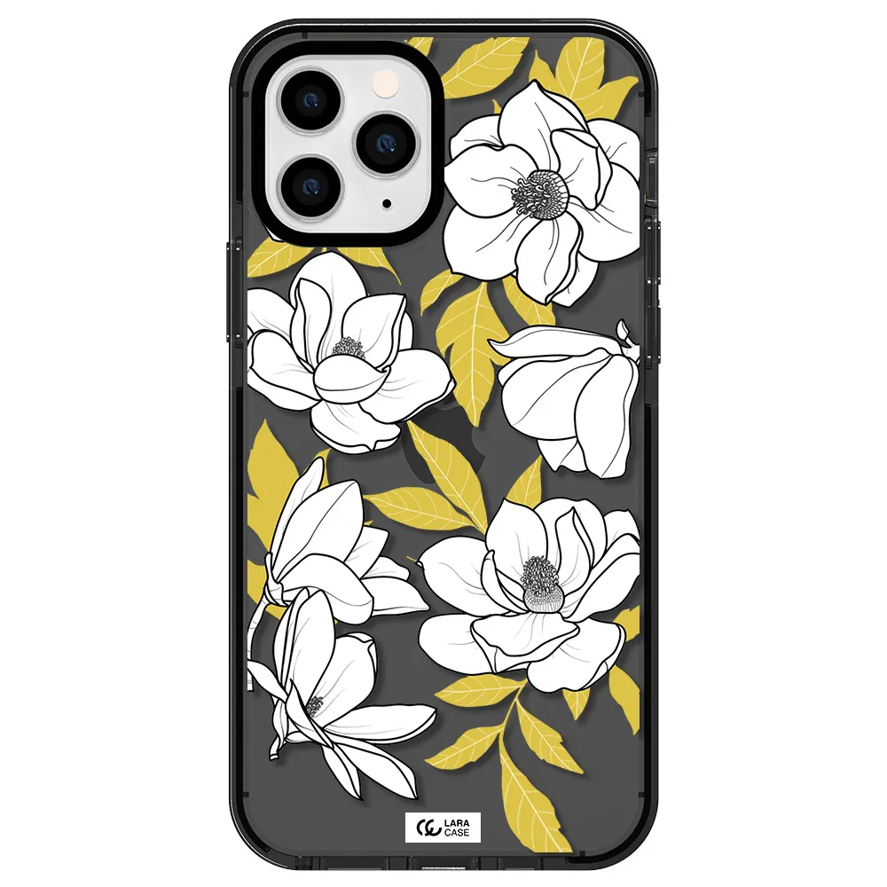 White Quince Flower Apple iPhone 11 pro impact Smoke Black Case