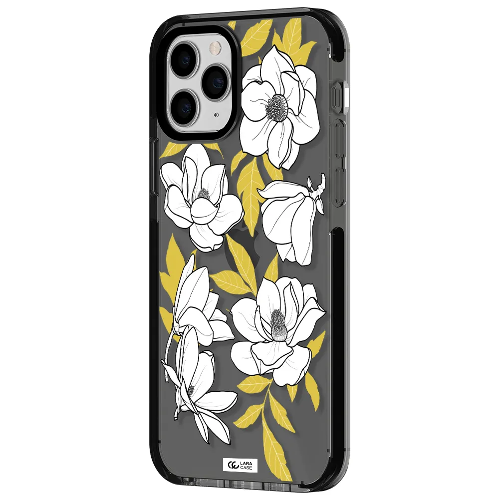 White Quince Flower Apple iPhone 11 pro impact Smoke Black Case