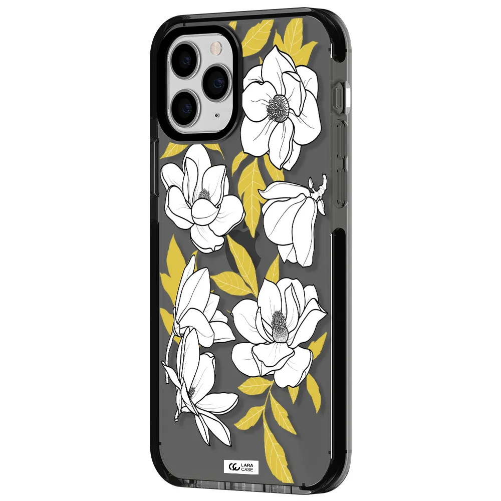 White Quince Flower Apple iPhone 11 pro max impact Smoke Black Case