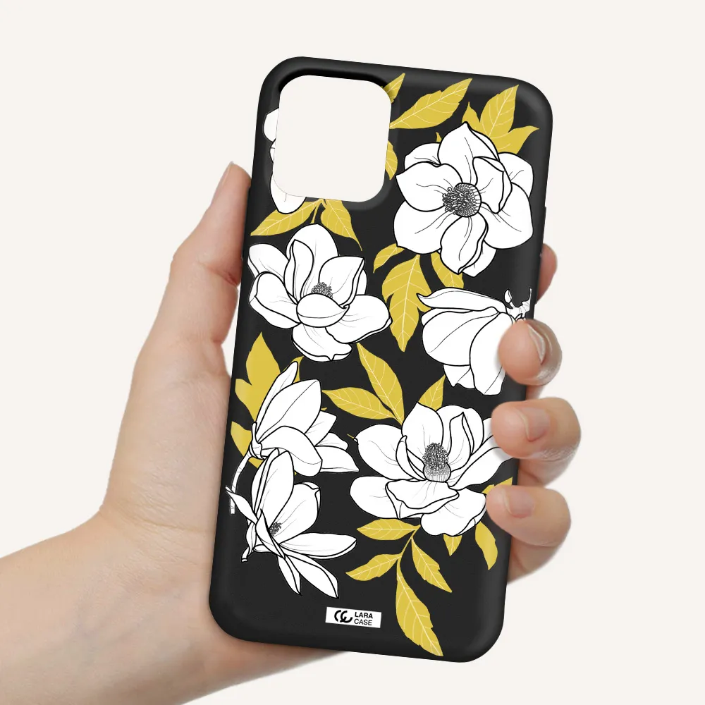 White Quince Flower Apple iPhone 11 pro max Silicone black Case