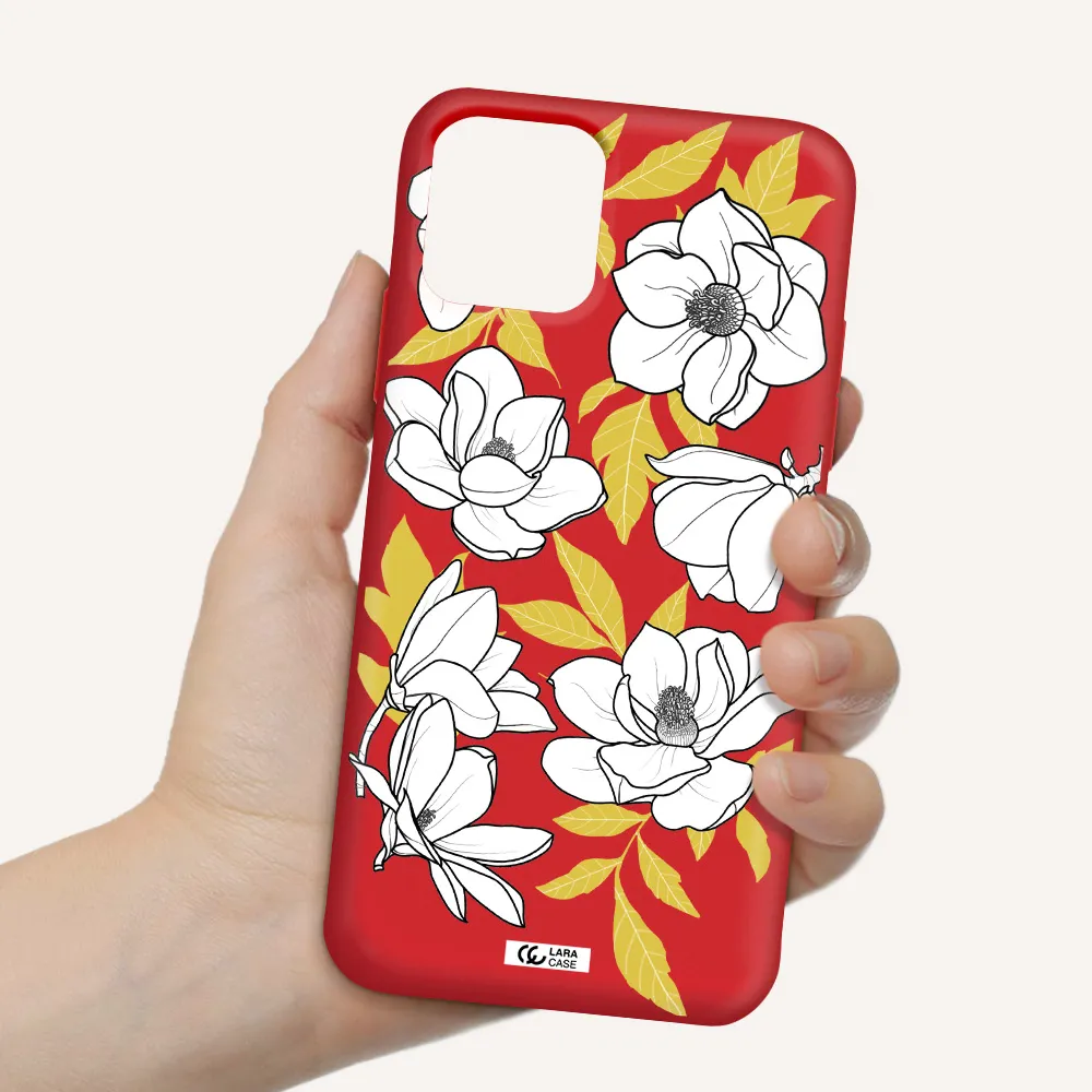 White Quince Flower Apple iPhone 11 pro max Silicone Imperial Red Case