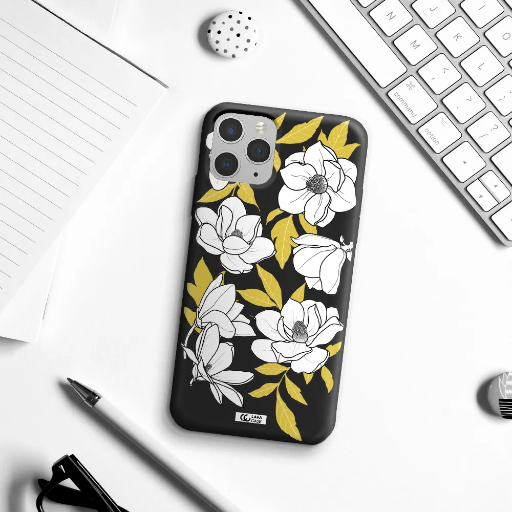 White Quince Flower Apple iPhone 11 pro Silicone black Case